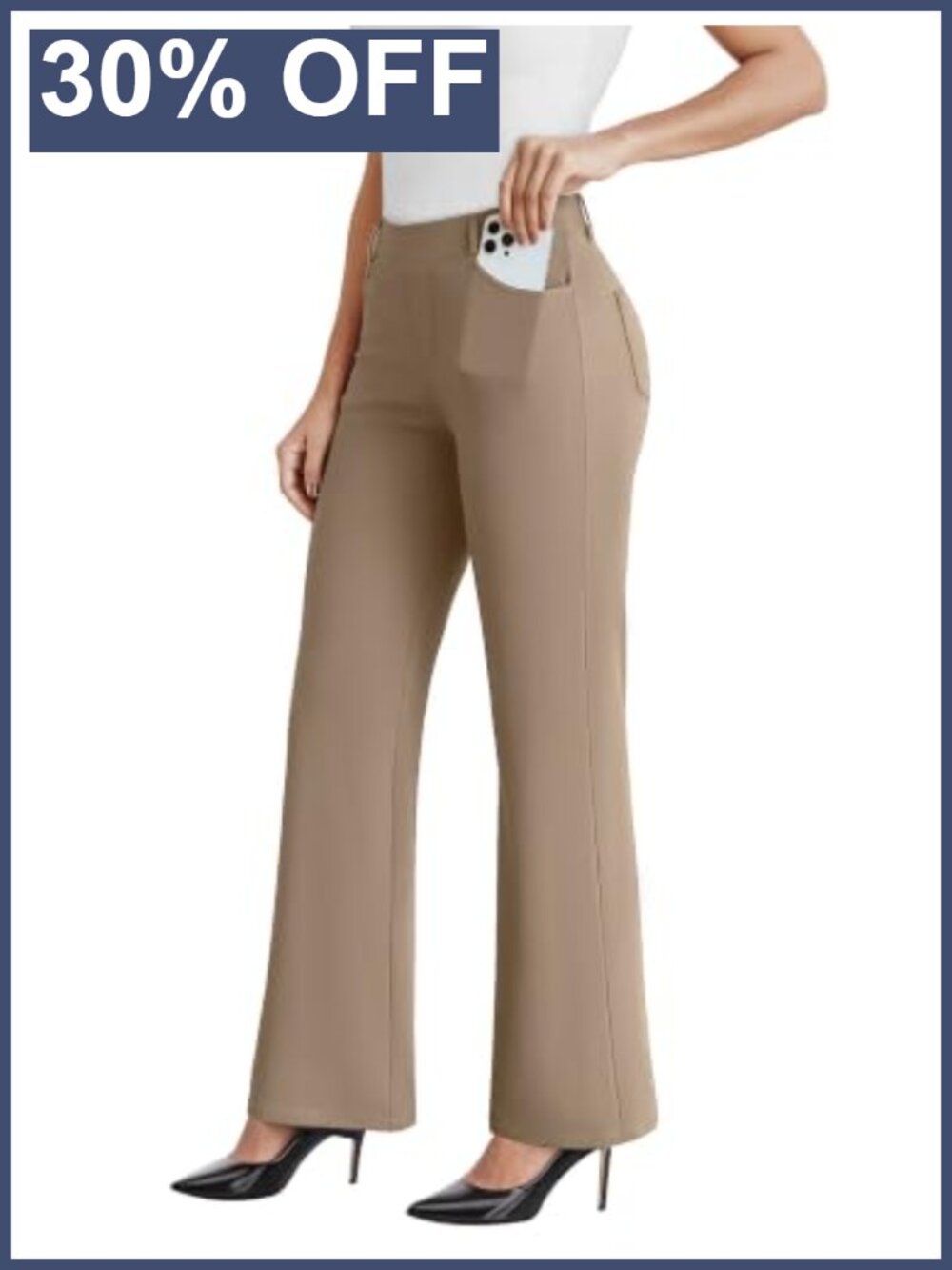 Wrinkle-Resistant Business Casual Pull On Flare Trousers Work Pants